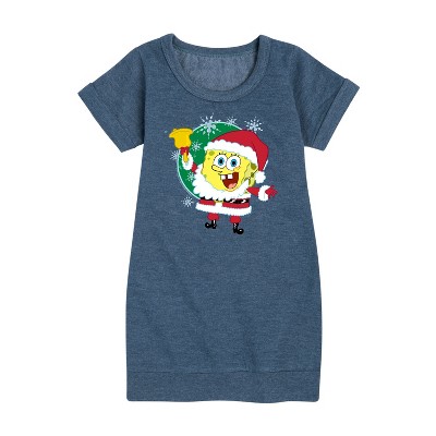 - SpongeBob SquarePants - Santa Spongebob Graphic Short Sleeve Fleece Dress