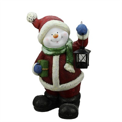 Northlight 19" White and Red Glitter Snowman with Lantern Christmas Tabletop Decor