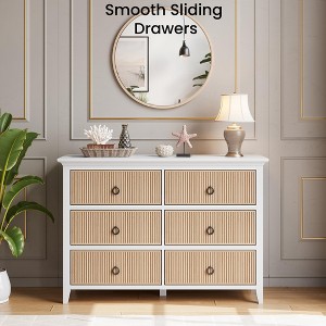 Jojoka Modern 6 Drawer Dresser with Fluted Panels, Wide Wood Chest of Drawers for Bedroom, Nursery, Closet, Hallway - 1 of 4