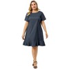 Agnes Orinda Women's Plus Size Cross Back Ruffle Hem Formal Chambray T-Shirt Dresses - 3 of 4