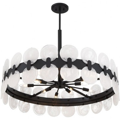 Matte Black 10-Light Chandelier with Strie Piastra Glass