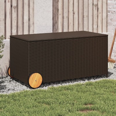 vidaXL Garden Storage Box with Wheels Brown 50.2 Gal Poly Rattan