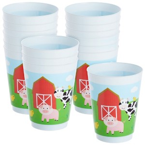 Blue Panda 16 Pack 16 oz Farm Animal Cups for Birthday Supplies, Barnyard Party Favors (Plastic) - 1 of 4