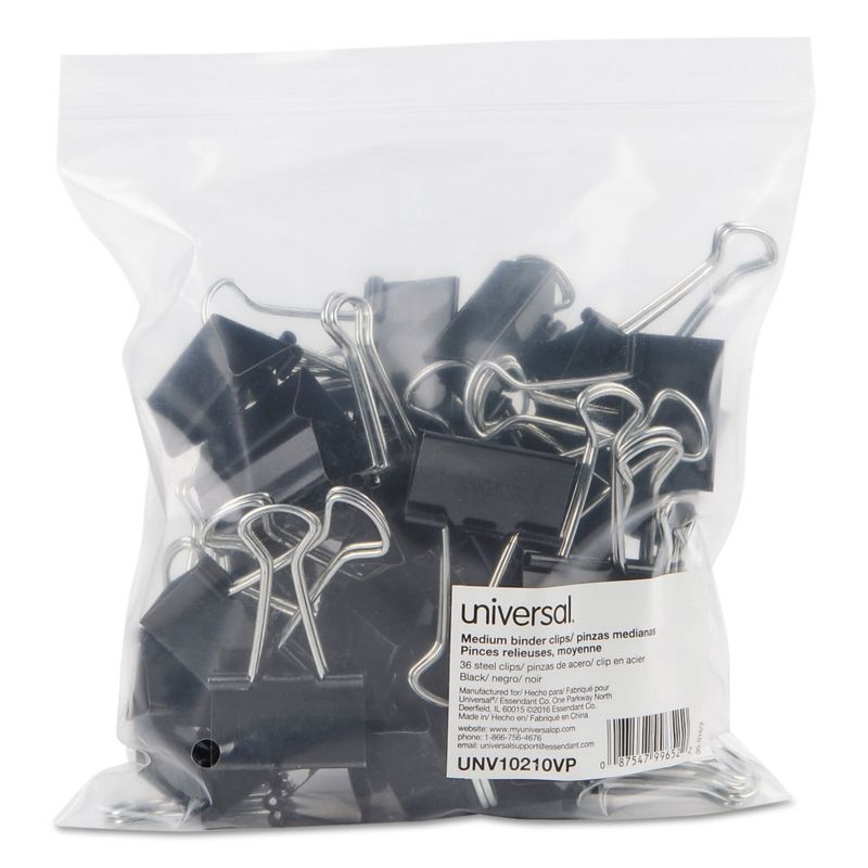 UNIVERSAL Medium Binder Clips Zip-Seal Bag 5/8" Capacity 1 1/4" Wide Black 36/Bag 10210VP, 2 of 6