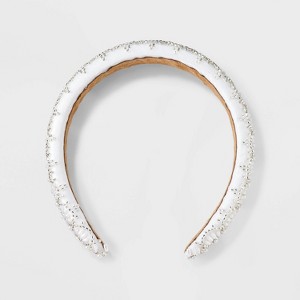 Beaded Pearled Art Deco Pattern Padded Hair Headband - A New Day™ Ivory - 1 of 3