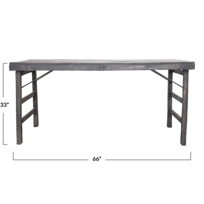 Reclaimed Wood Distressed Blackwashed Folding Console Table