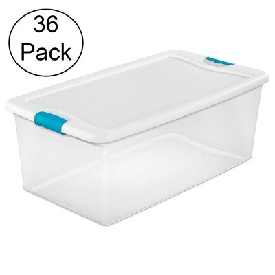 Sterilite 106 Quart Clear Plastic Latching Lid Storage Tote Container, 36 Pack
