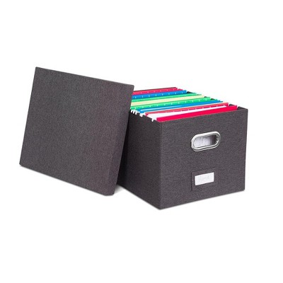 Charcoal Linen Collapsible File Storage Organizer with Lid - 2 Pack