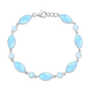 Caribbean Treasures Sterling Silver, Marquise & Round Larimar Bracelet - Blue 7+1 Inch - 1 of 2