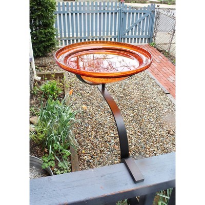 Mandarin Orange Crackle Glass Birdbath with Rail Mount Bracket