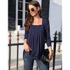 Women's Long Sleeve Tunic Top Lace Panel Square Neck Shirt Pleated Stylish Loose Fit Blouse - 2 of 4