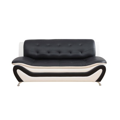 DOMETOUR Black & White Faux Leather 3-Seater Sofa - Modern Design for Ultimate Living Room Comfort