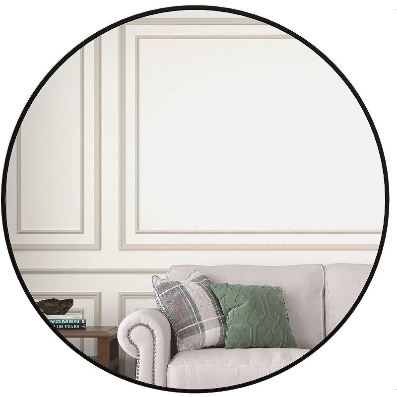 Serio Round Aluminum Wall Mirror,Round Hallway Mirror,Circle Brushed Aluminum Frame Extra Large Round Mirror For Wall-The Pop Home, 2 of 8