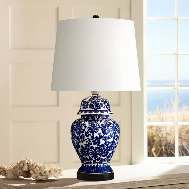 Regency Hill Asian Table Lamp 25" High Temple Porcelain Jar Blue Floral White Drum Shade for Living Room Family Bedroom Bedside (Color May Vary), 2 of 8
