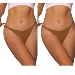 Allegra K Women's Breathable Comfortable Soft Elasticity Low Waist Thongs 2 Packs - 1 of 4