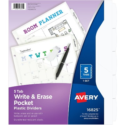 Avery Dividers Plastic 5 Erasable Tabs Letter-size 1 Set 16825