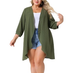 Agnes Orinda Women's Plus Size Open Front 3/4 Sleeve Swiss Dots Lightweight Flowy Casual Cardigan - 1 of 4
