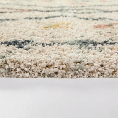 Cream and Multicolor Synthetic Stain-Resistant Rectangular Area Rug