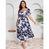 Coolmee Women Plus Size Boho Floral Smocked Square Neck Short Sleeve Ruffle A Line Maxi Dress - 4 of 4