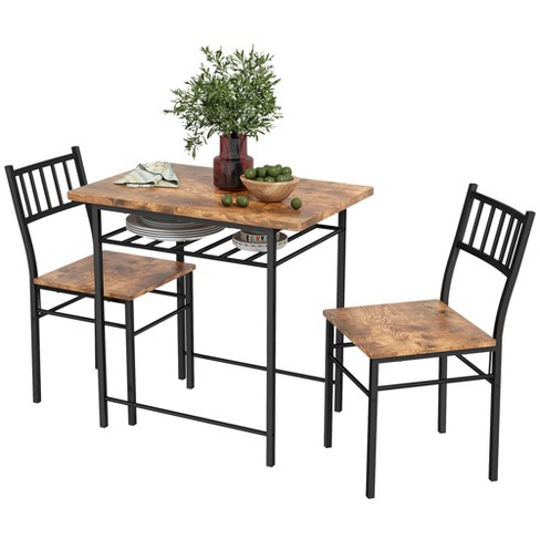 HOMCOM 3-Piece Small Dining Table Set, Kitchen Table and Chairs with Built-in Storage Rack and Steel Frame - image 1 of 4