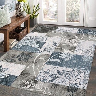 Modern Geometric Area Rug Farmhouse Floral Rug Washable Boho Rug Patchwork Floor Carpet
