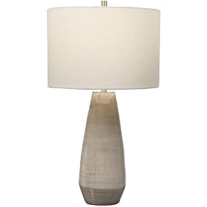 Uttermost Modern Farmhouse Table Lamp 27 1/2" Tall Crackled Taupe Gray Glaze Ceramic White Drum Shade for Living Room Bedroom Home - 1 of 1