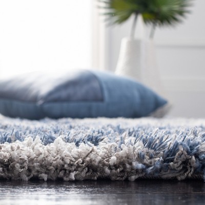 Grey and Blue Abstract Shag Square Area Rug