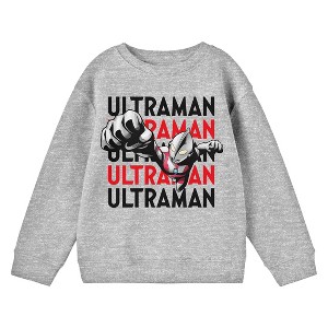Ultraman Flying Character Crew Neck Long Sleeve Athletic Heather Youth Sweatshirt - 1 of 2