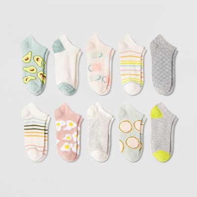 Women's Breakfast 10pk Low Cut Socks - Xhilaration™ Blue/gray/pink 4-10 :  Target