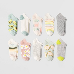 Women's Breakfast 10pk Low Cut Socks - Blue/Gray/Pink 4-10: Knit Banded Cuff, Lightweight Fabric - 1 of 2