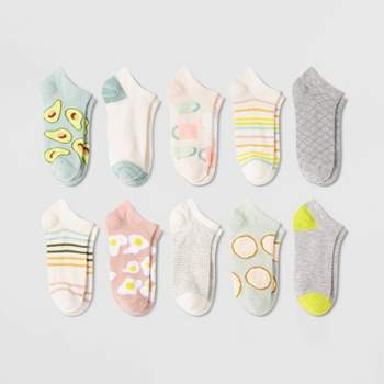 Women's Breakfast 10pk Low Cut Socks - Xhilaration™ Blue/Gray/Pink 4-10