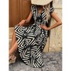 Coolmee Women's Summer Floral Boho Dress Wrap V Neck Short Sleeve Ruffle A-Line Flowy Maxi Dresses Dark - 3 of 4