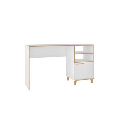 Minetta 2 Shelf Mid Century Office Desk White - Manhattan Comfort