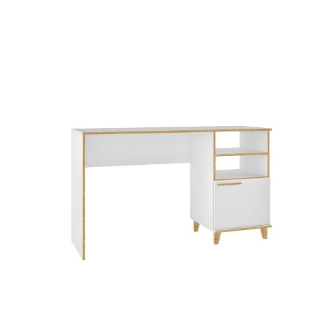 Minetta 2 Shelf Mid Century Office Desk White Manhattan Comfort