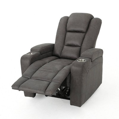 Everette Spot Black Microfiber Power Recliner with USB & Storage