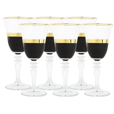 Classic Touch Set of 6 Water Glasses with Black and Gold Design