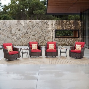 Buenhomino 6-Piece Outdoor Wicker Swivel Rocker Chair Set with 4 Chairs & 2 Tables, All-Weather PE Rattan Glider Chairs with Cushions for Patio - 1 of 4