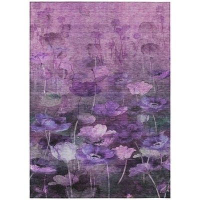 Purple Eggplant And Lavender Floral Washable Indoor Outdoor Area Rug