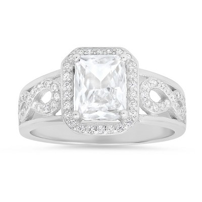 Sterling Silver Emerald-cut CZ Infintiy Ring