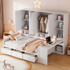 KIGFTSOD Wooden Daybed With Three Drawers, and All-in-One Cabinet, Desk and Shelves - 1 of 4