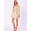 Allegra K Women's Sequin Long Sleeve One Shoulder Sparkly Glitter Party Dress with Belt - 2 of 4