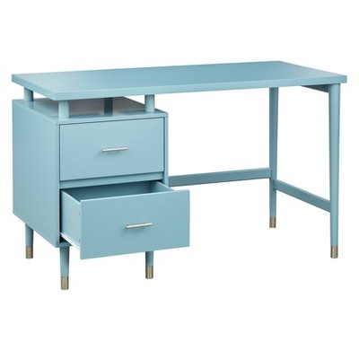 Antique Blue Mid-Century Modern Desk with Drawers