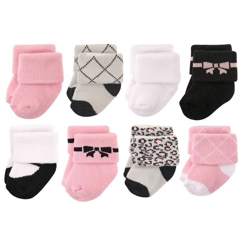 Hudson Baby Infant Girl Cotton Rich Newborn and Terry Socks, Bows, 1 of 3