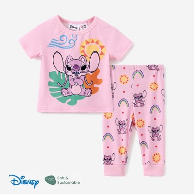 Disney Stitch Baby Boy Girl 2pcs Naia Sustainable Fabric Character Print Romper and Pants Set