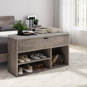Shoe Bench with Cushion,Adjustable Shelf Entryway Bench,Hidden Storage Shoe Bench Wooden Shoe Rack,for Entryway, Hallway - 1 of 4