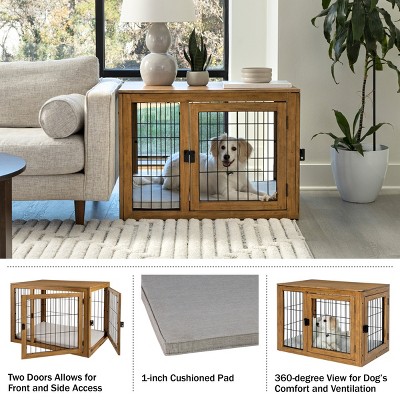 Medium Natural Acacia Wood and Metal Dog Crate Table