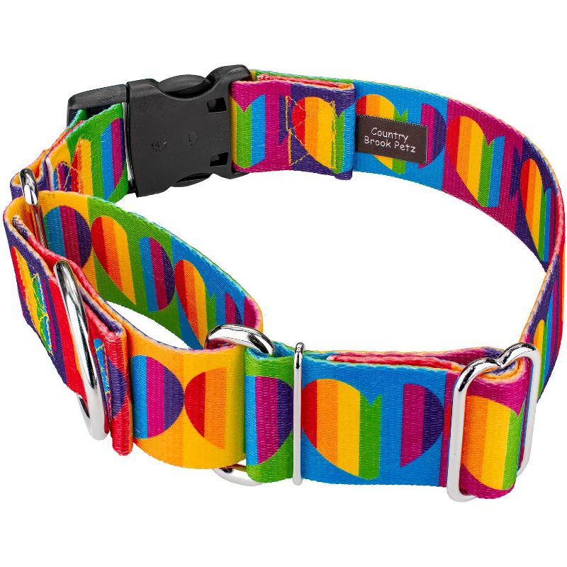 Country Brook Petz 1 1/2 Inch Rainbow Hearts Martingale w/Deluxe Buckle Dog Collar, 3 of 6