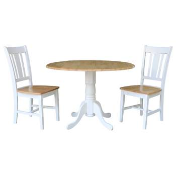 42" Drop Leaf Dining Table Set with 2 San Remo Splat Back Chairs White/Natural - International Concepts