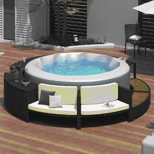21.6"H Outdoor Spa Frame Patio Set with Storage Spaces and Mini Sofa, Beige/Gray, 4A -ModernLuxe - 1 of 4