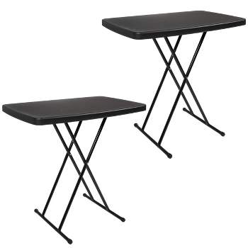 Folding Table Set - Set of 2 Lightweight Portable Tables - Small Plastic Desk for Camping, Playing Cards, Crafting, and More by Everyday Home (Black)